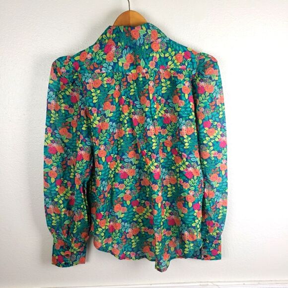 Women's Rosie Vines Bright Floral Puff Shoulder Button Up Shiry Size PM - Picture 7 of 9